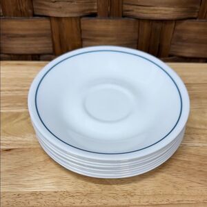Corelle White Plates with Navy Trim lot of 9